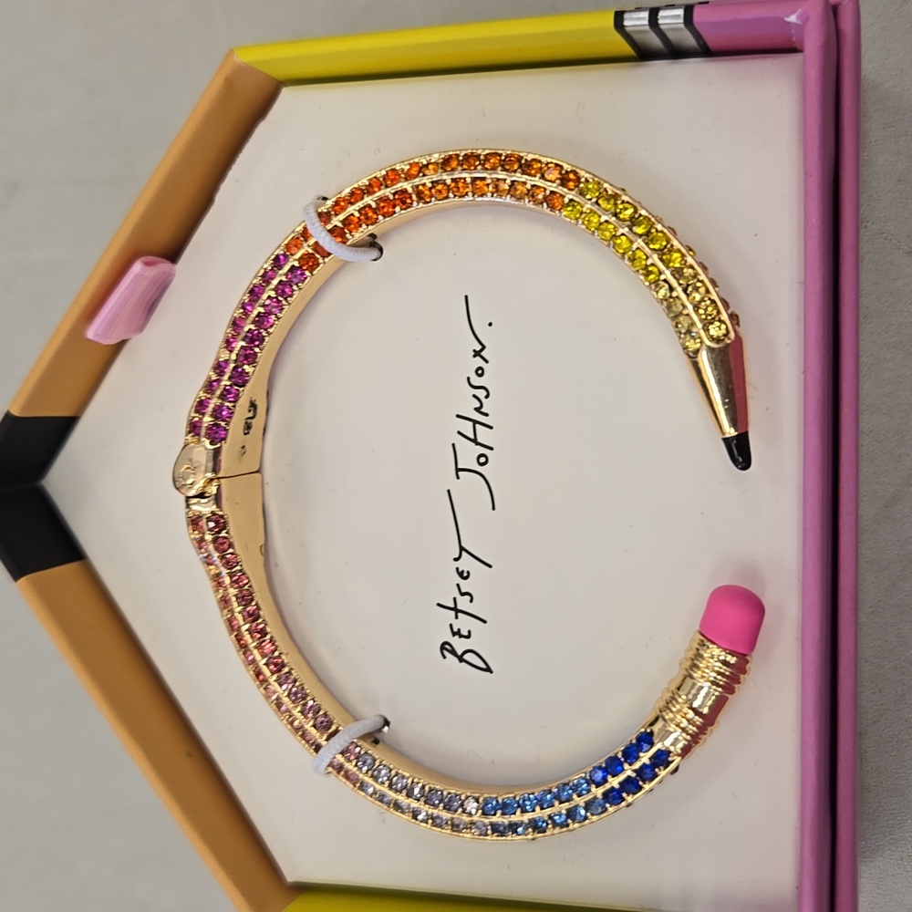 Betsey Johnson  Multicolor Pencil Hinged Bangle Bracelet NWT - Picture 2 of 3